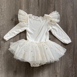 Petite Hailey Frill Long Sleeve Tutu Onesie Dress - White / Gold